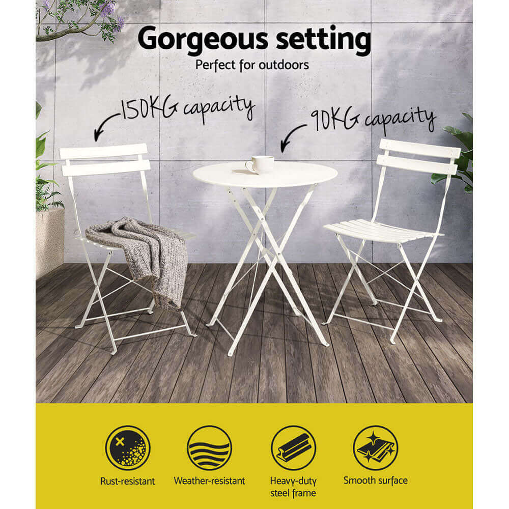 Gardeon Outdoor Setting Bistro Set Table and Chairs Folding Patio Furniture-Upinteriors
