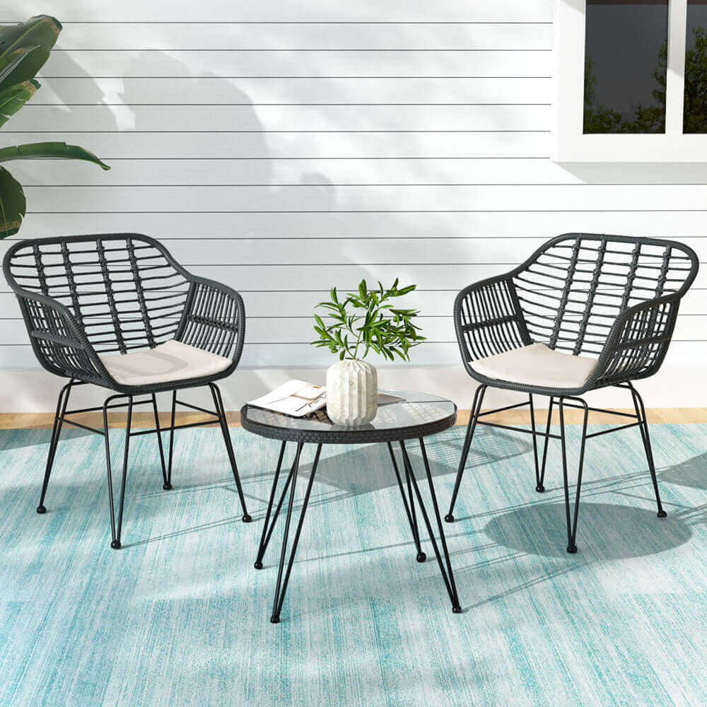 Gardeon Outdoor Furniture Lounge Setting 3-Piece Bistro Set Table Chairs Patio-Upinteriors