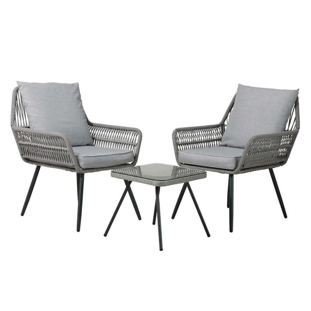 Gardeon Outdoor Furniture 3-Piece Lounge Setting Chairs Table Bistro Set Patio-Upinteriors