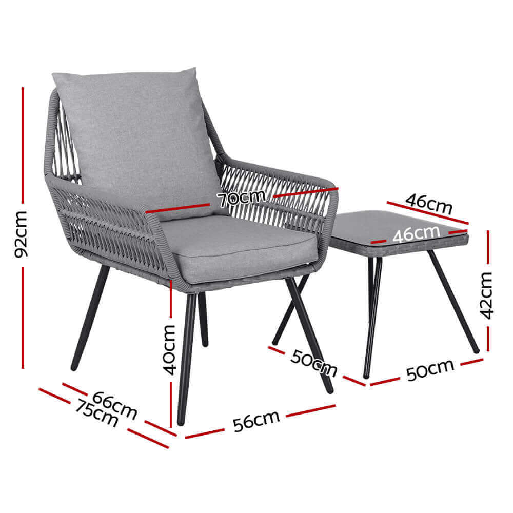Gardeon Outdoor Furniture 3-Piece Lounge Setting Chairs Table Bistro Set Patio-Upinteriors
