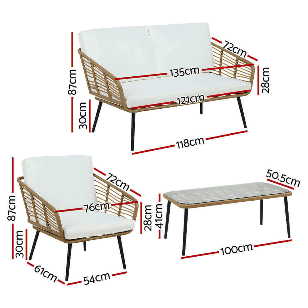 Gardeon Outdoor Furniture Sofa Set 4 Piece Rattan Lounge Set Table Chairs-Upinteriors