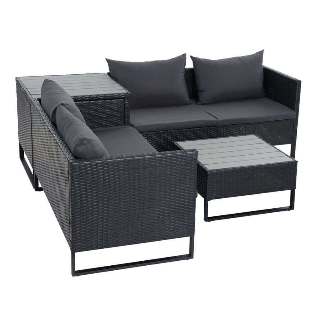 Gardeon Outdoor Sofa Furniture Garden Couch Lounge Set Wicker Table Chair Black-Upinteriors