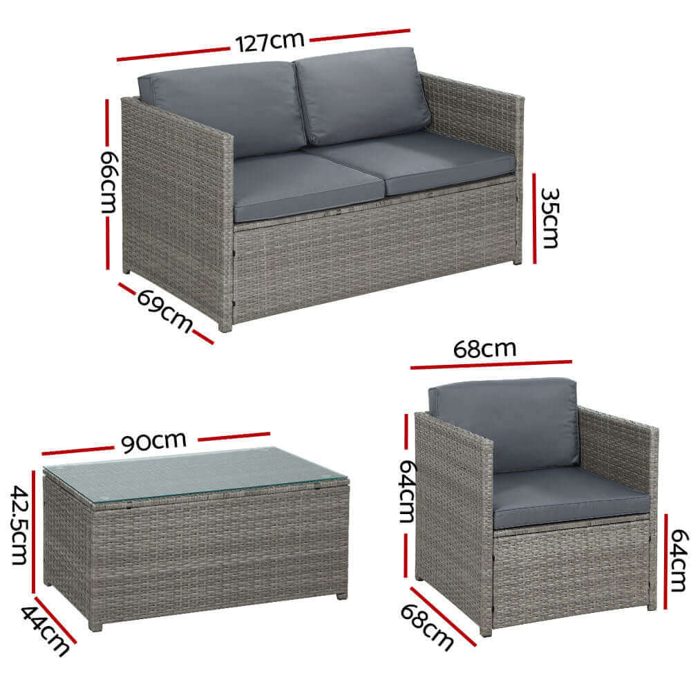 Gardeon Outdoor Furniture Sofa Set 4-Seater Wicker Lounge Setting Table Chairs-Upinteriors