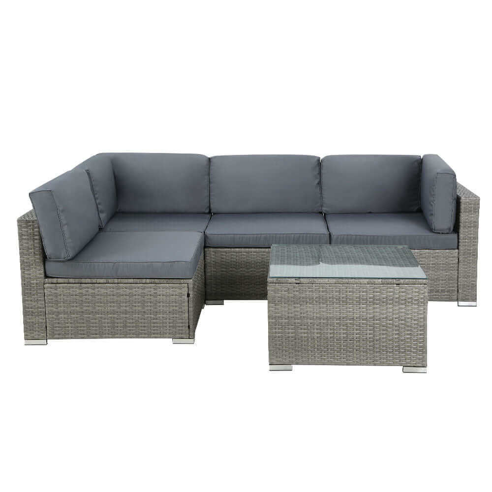 Gardeon 5-Piece Outdoor Furniture Sofa Set Wicker Lounge Setting Table Chairs-Upinteriors