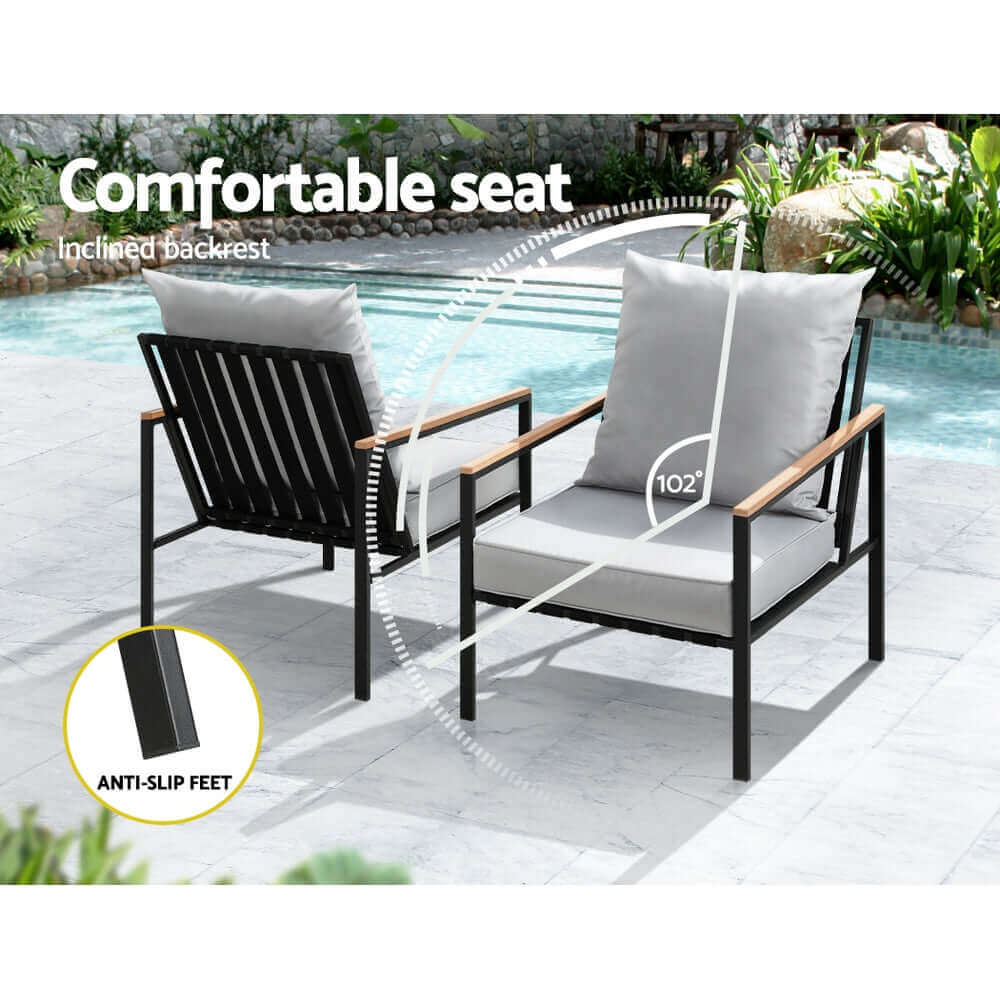 Gardeon Outdoor Furniture 3pcs Lounge Setting Bistro Set Chairs Table Patio-Upinteriors