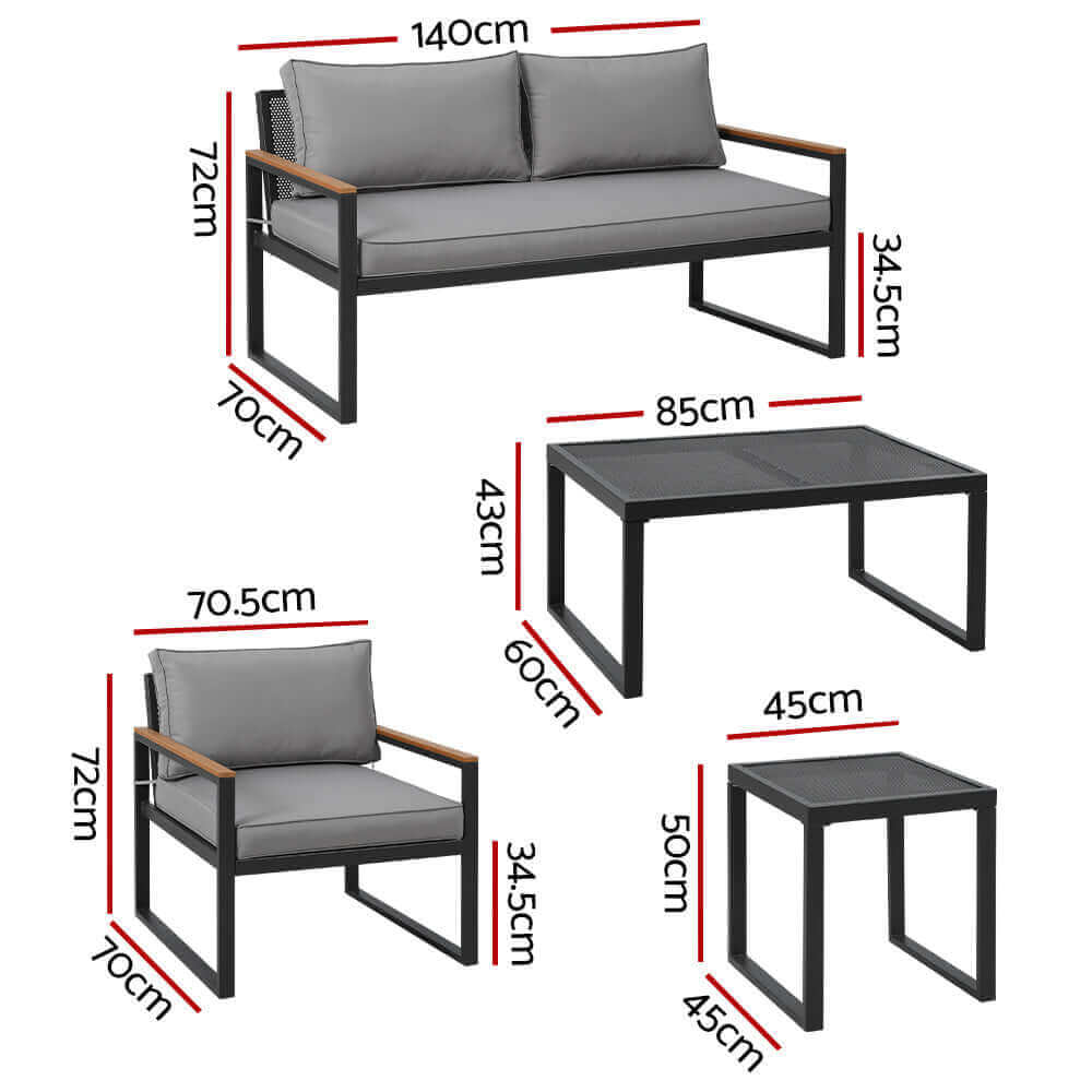Gardeon Outdoor Sofa Set 3 Seater Corner Modular Lounge Setting Steel-Upinteriors
