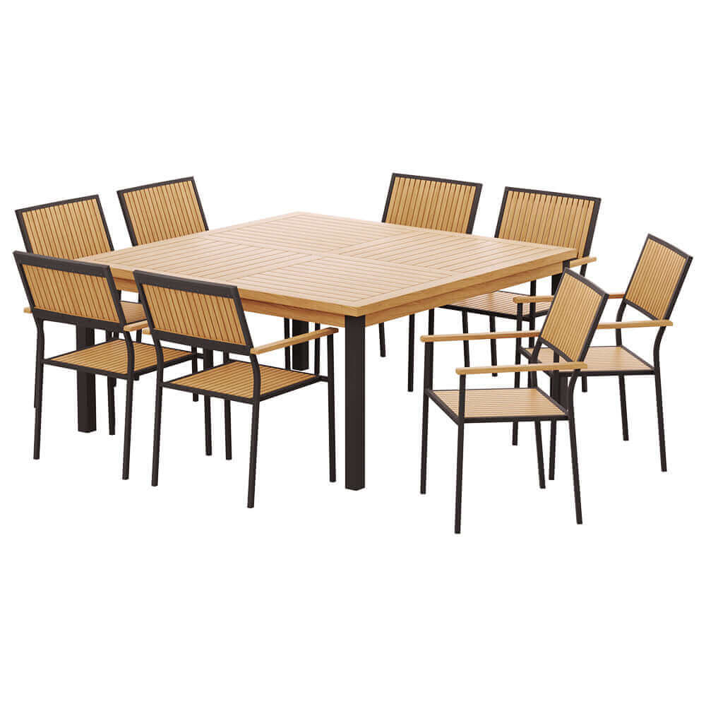 Gardeon 8-seater Outdoor Furniture Dining Chairs Table Patio 9pcs Acacia Wood-Upinteriors
