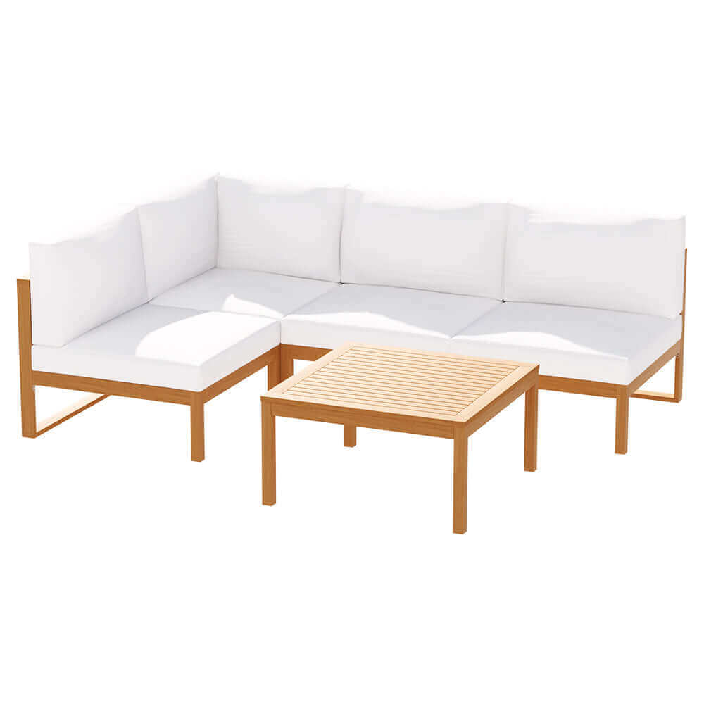 Gardeon 5 Pieces Outdoor Sofa Set 4-Seater Acacia Wood Corner Lounge Setting-Upinteriors