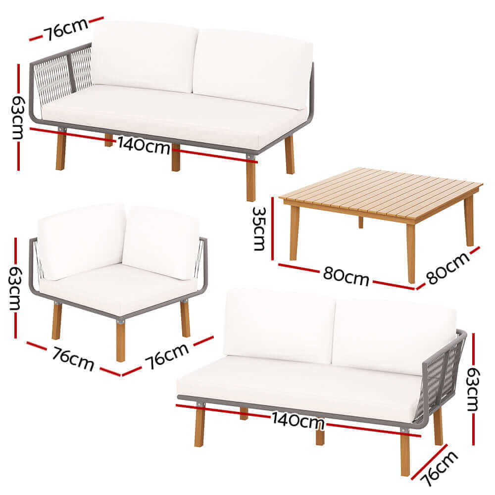 Gardeon 4pcs Outdoor Sofa Set Modular Aluminum Lounge Setting Wooden 5 Seaters-Upinteriors