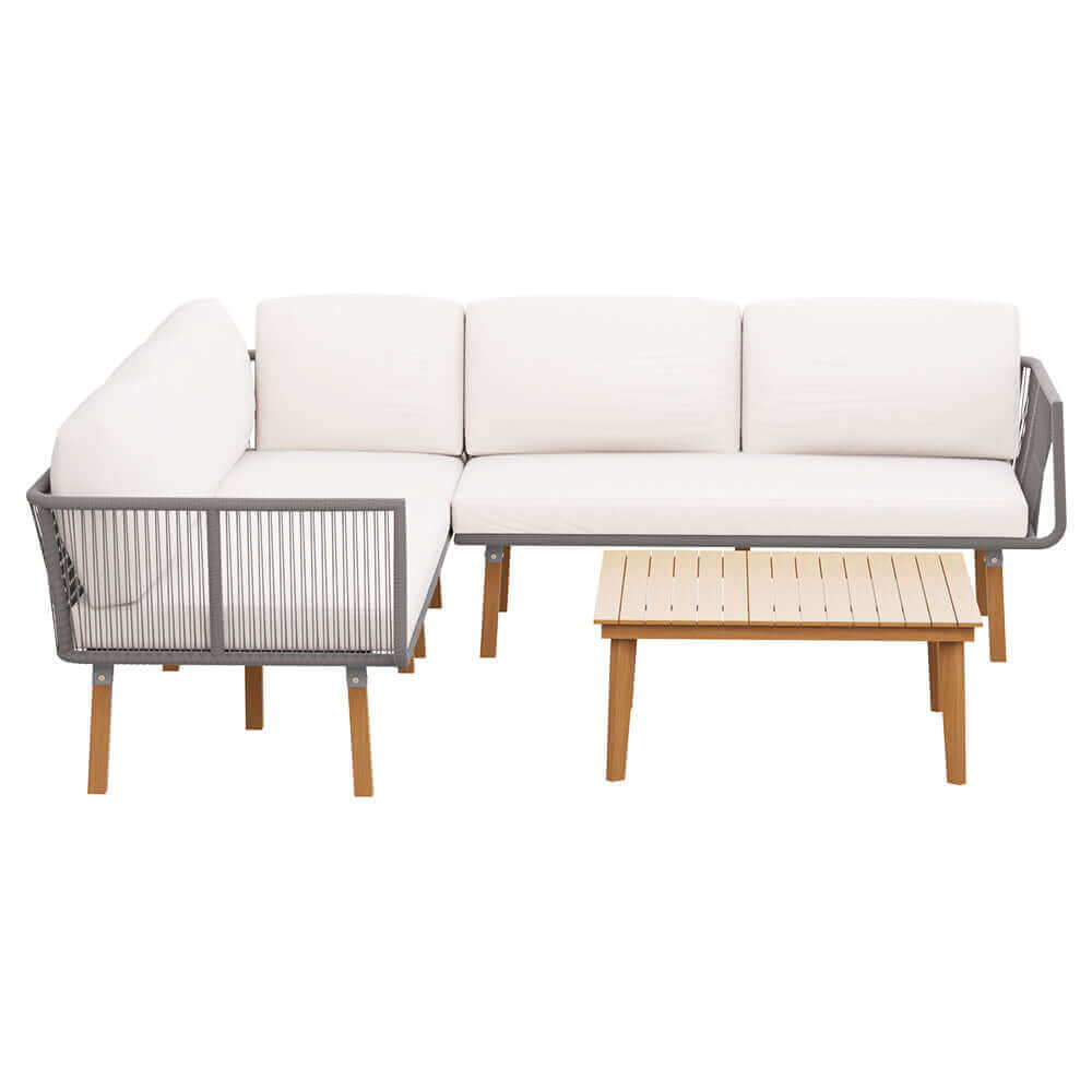 Gardeon 4pcs Outdoor Sofa Set Modular Aluminum Lounge Setting Wooden 5 Seaters-Upinteriors