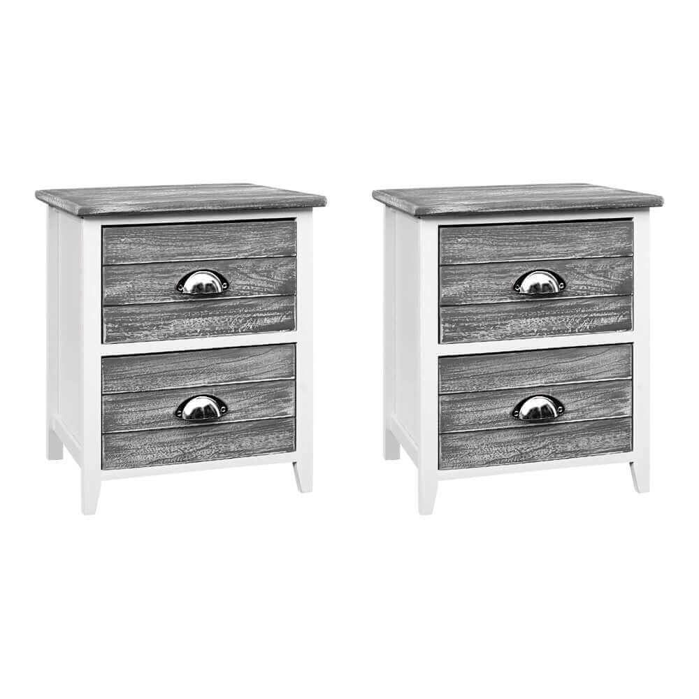 Artiss 2x Bedside Table Nightstands 2 Drawers Storage Cabinet Bedroom Side Grey-Upinteriors