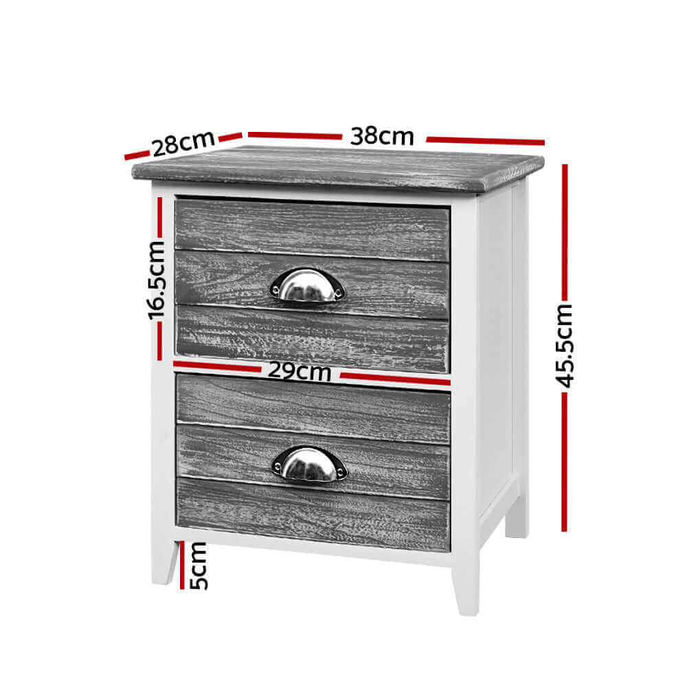 Artiss 2x Bedside Table Nightstands 2 Drawers Storage Cabinet Bedroom Side Grey-Upinteriors