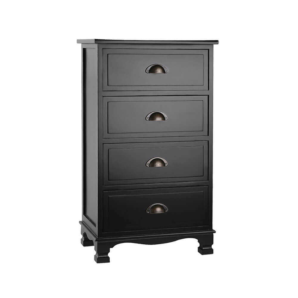 Artiss Vintage Bedside Table Chest 4 Drawers Storage Cabinet Nightstand Black-Upinteriors