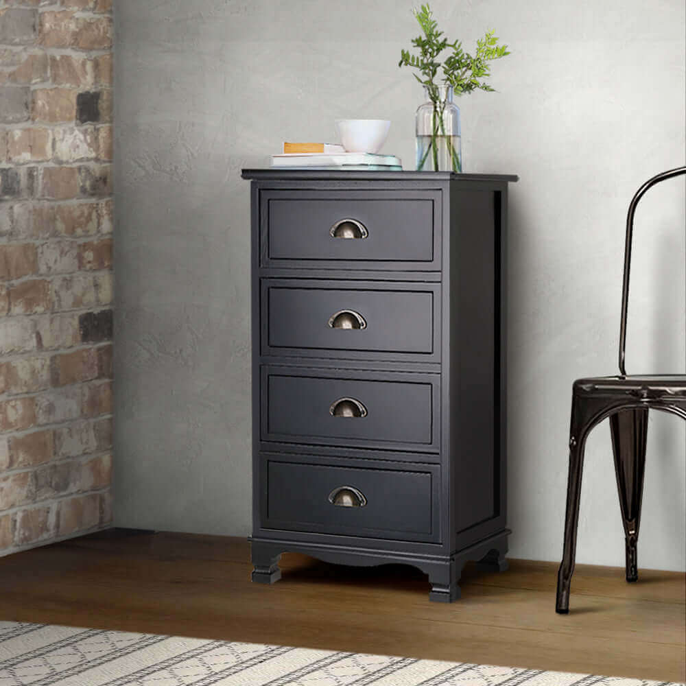 Artiss Vintage Bedside Table Chest 4 Drawers Storage Cabinet Nightstand Black-Upinteriors