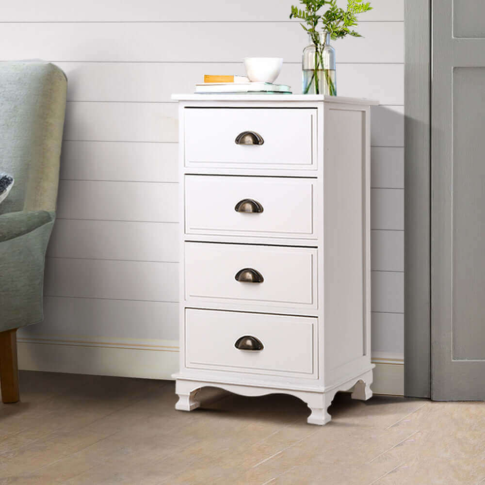 Artiss Vintage Bedside Table Chest 4 Drawers Storage Cabinet Nightstand White-Upinteriors