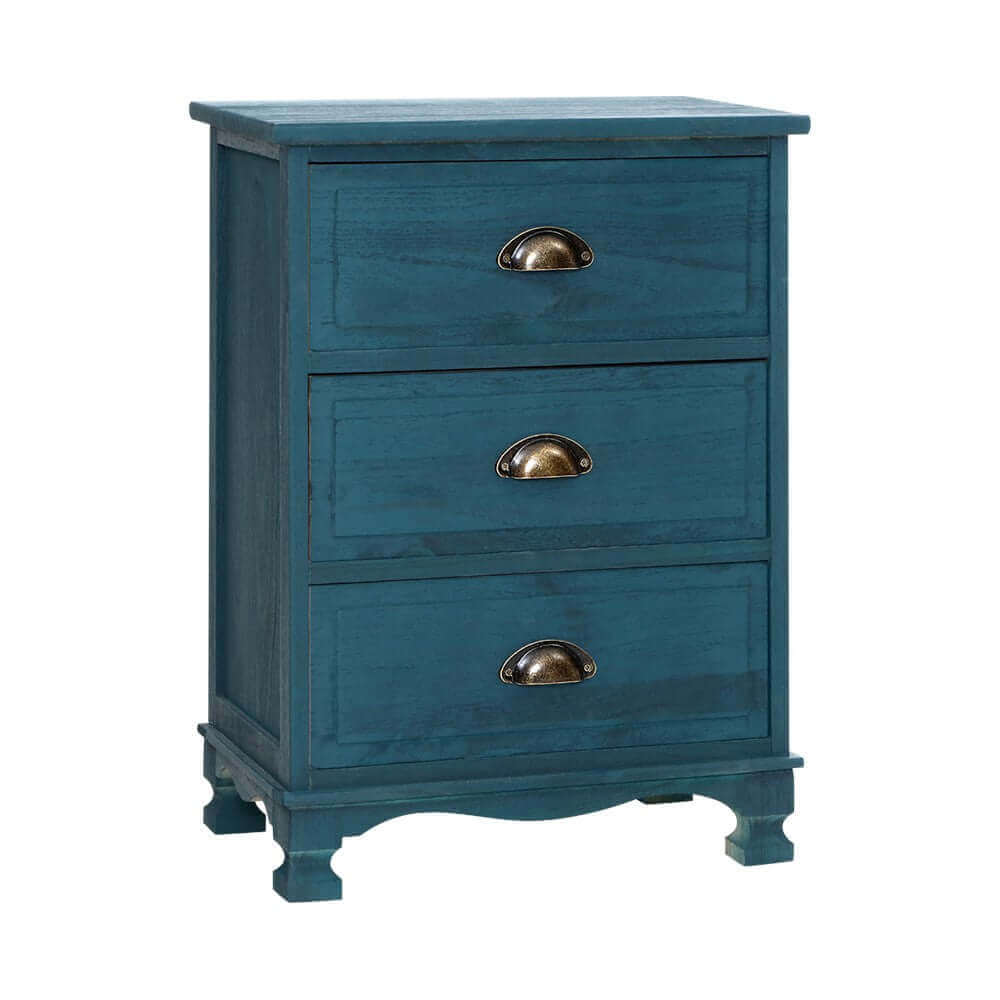 Artiss Bedside Tables Drawers Side Table Cabinet Vintage Blue Storage Nightstand-Upinteriors