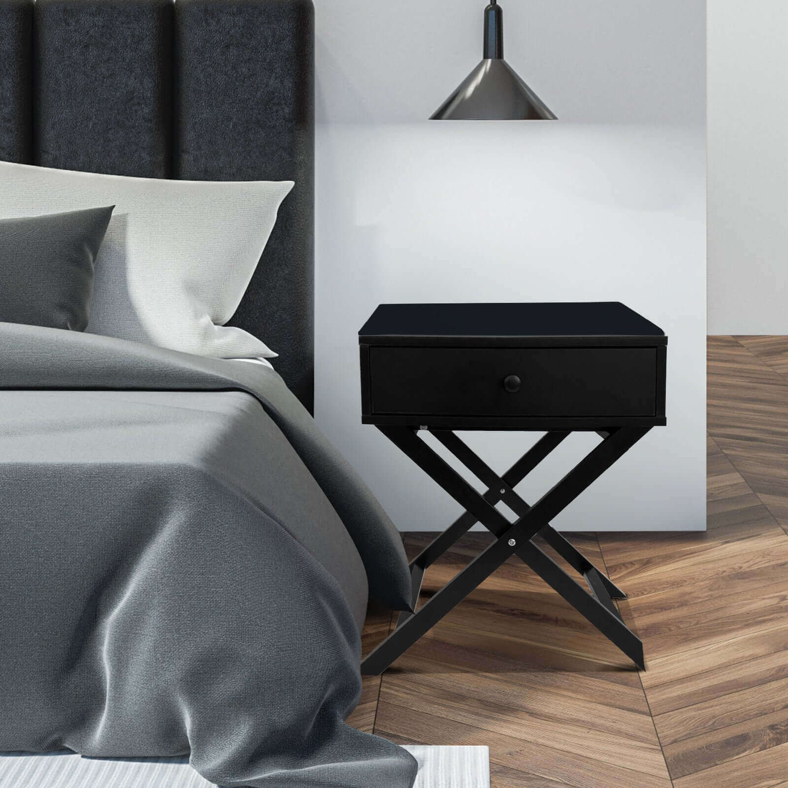 Milano Decor Bedside Table Surry Hills Black Storage Cabinet Bedroom - One Pack - Black-Upinteriors