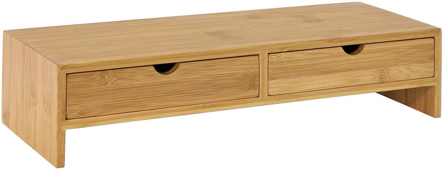 Bamboo Monitor Stand Desk Organizer with 2 Drawers-Upinteriors