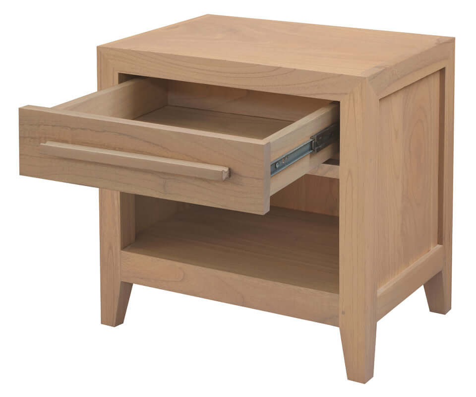 Dion 1-Drawer Solid Mindi Bedside Table (Natural)-Upinteriors