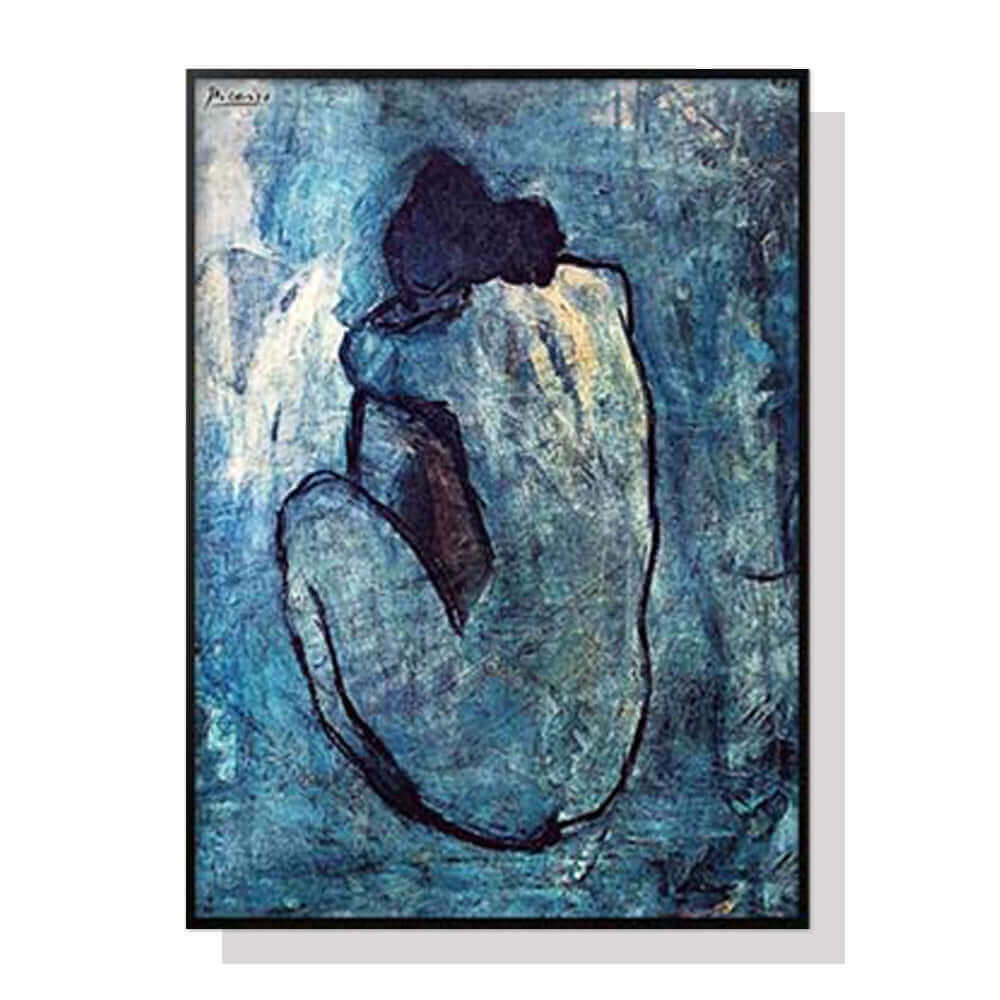 50cmx70cm Blue Nude by Pablo Picasso Black Frame Canvas Wall Art-Upinteriors