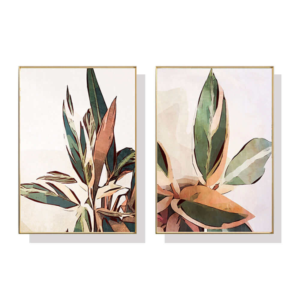 40cmx60cm Botanical Leaves 2 Sets Gold Frame Canvas Wall Art-Upinteriors