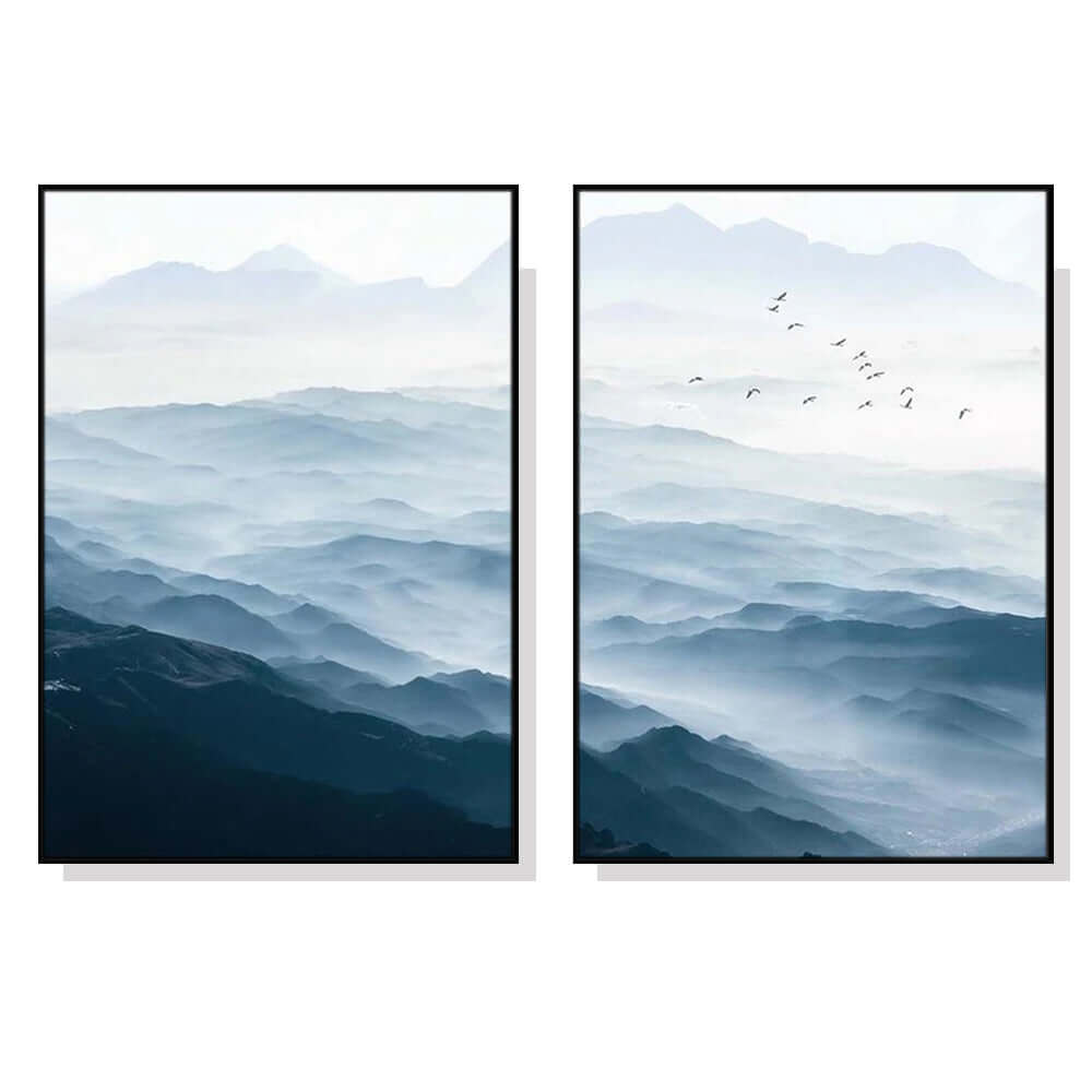 60cmx90cm Blue mountains 2 Sets Black Frame Canvas Wall Art-Upinteriors
