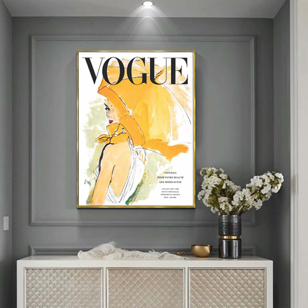 70cmx100cm Vogue Girl Gold Frame Canvas Wall Art-Upinteriors