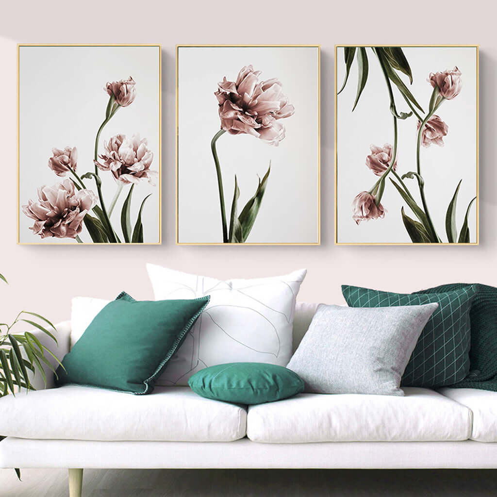 60cmx90cm Tulip Flower 3 Sets Gold Frame Canvas Wall Art-Upinteriors