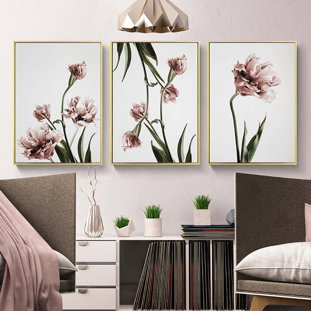 60cmx90cm Tulip Flower 3 Sets Gold Frame Canvas Wall Art-Upinteriors