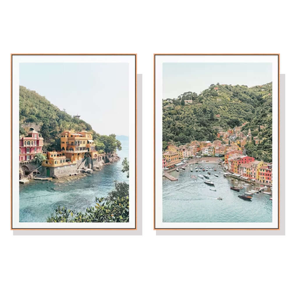 50cmx70cm Italy Coast 2 Sets Wood Frame Canvas Wall Art-Upinteriors