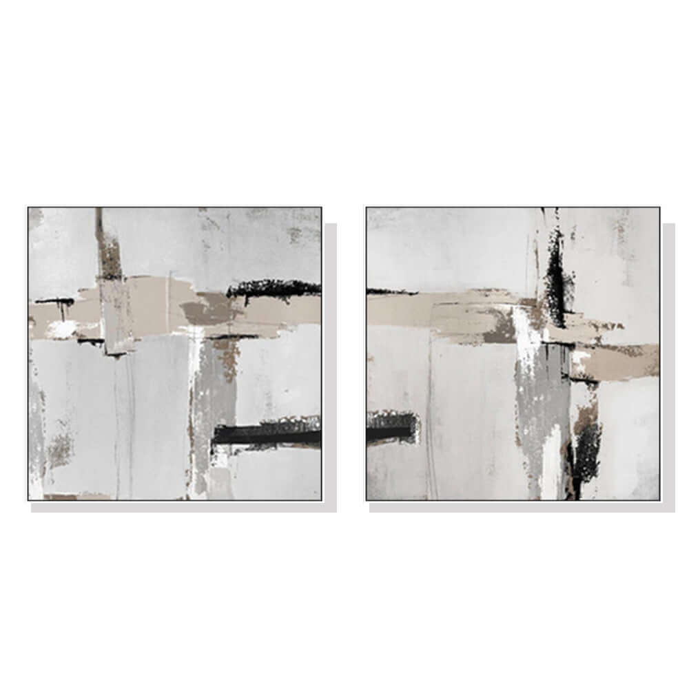 60cmx60cm Neutral Abstract 2 Sets White Frame Canvas Wall Art-Upinteriors