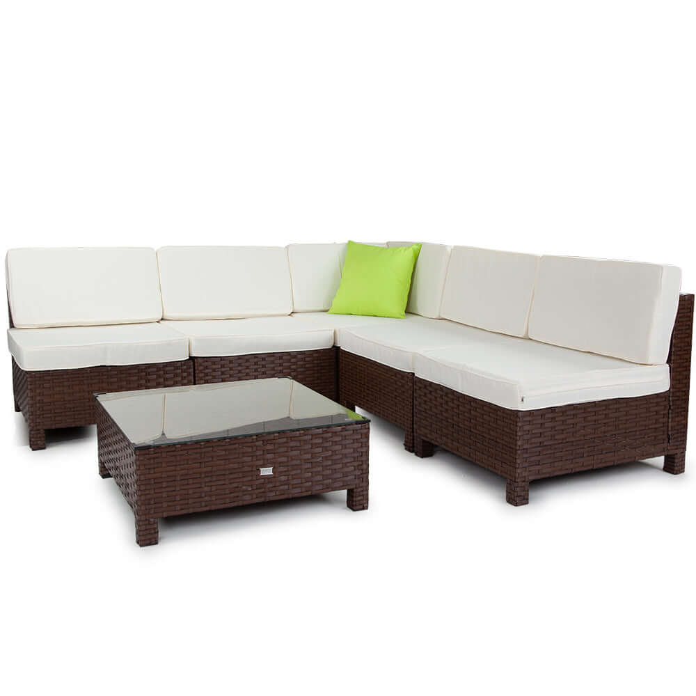 LONDON RATTAN 6pc Outdoor Furniture Setting Wicker Lounge Patio Sofa Set Brown-Upinteriors