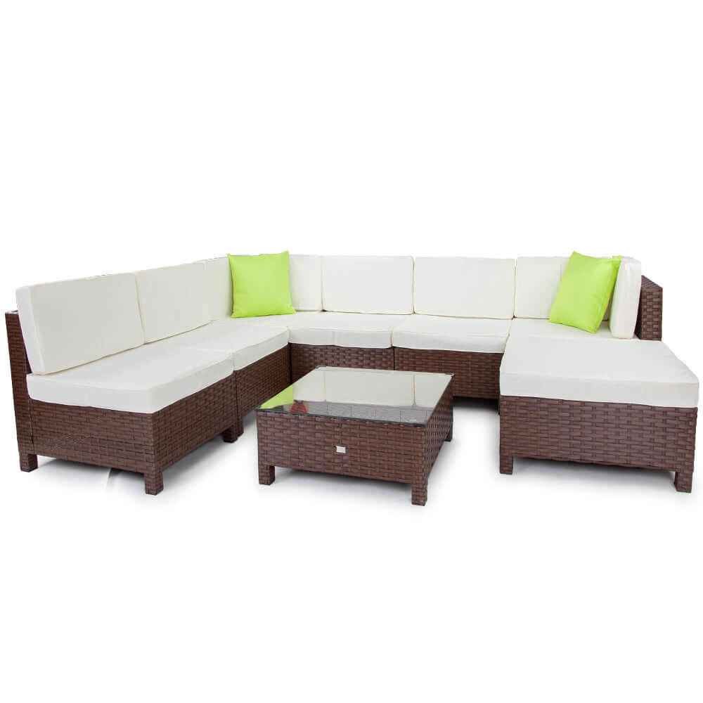 LONDON RATTAN 8pc Outdoor Furniture Wicker Setting Lounge Sofa Set Patio Brown-Upinteriors