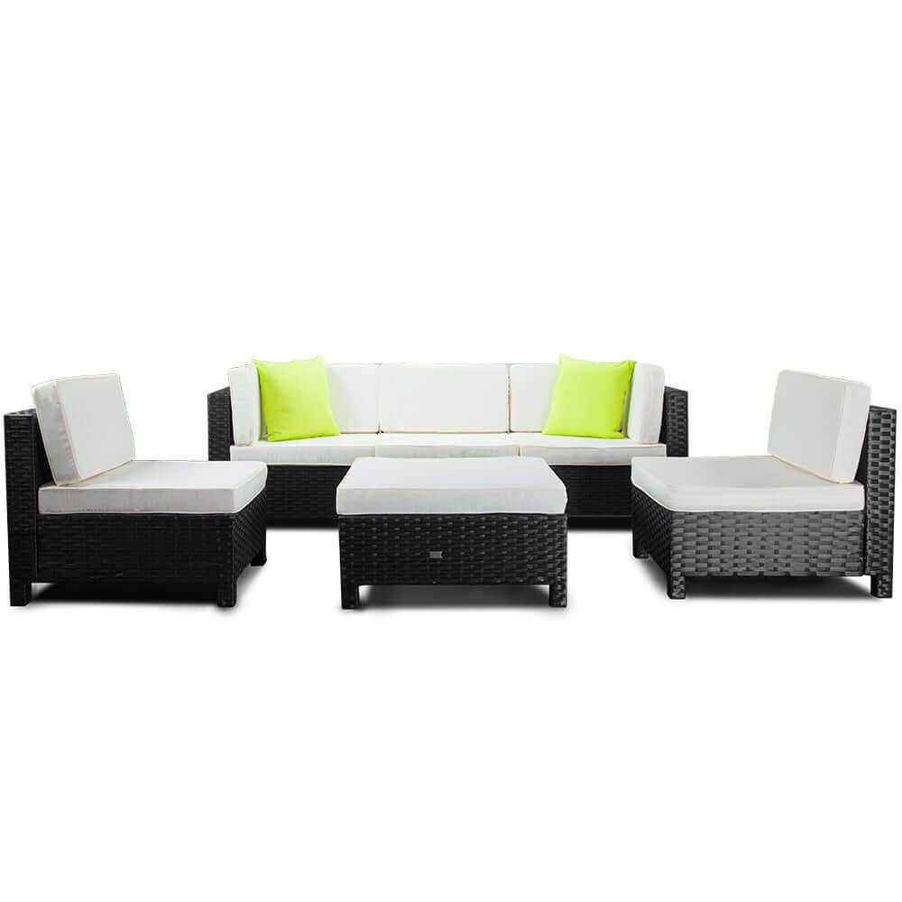 LONDON RATTAN 6pc Outdoor Furniture Setting Sofa Set Wicker Lounge Patio-Upinteriors