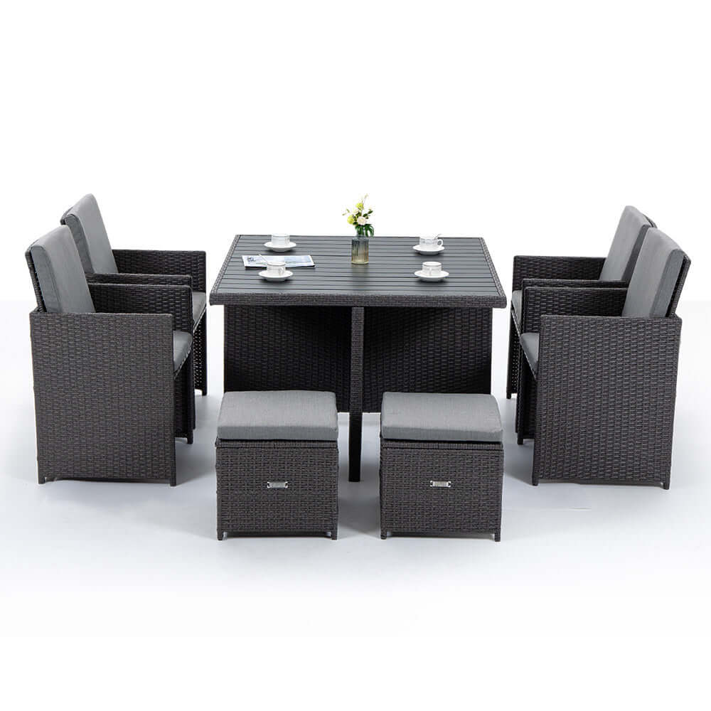 LONDON RATTAN Outdoor Dining Table 9 Piece Furniture Wicker Set, Grey-Upinteriors