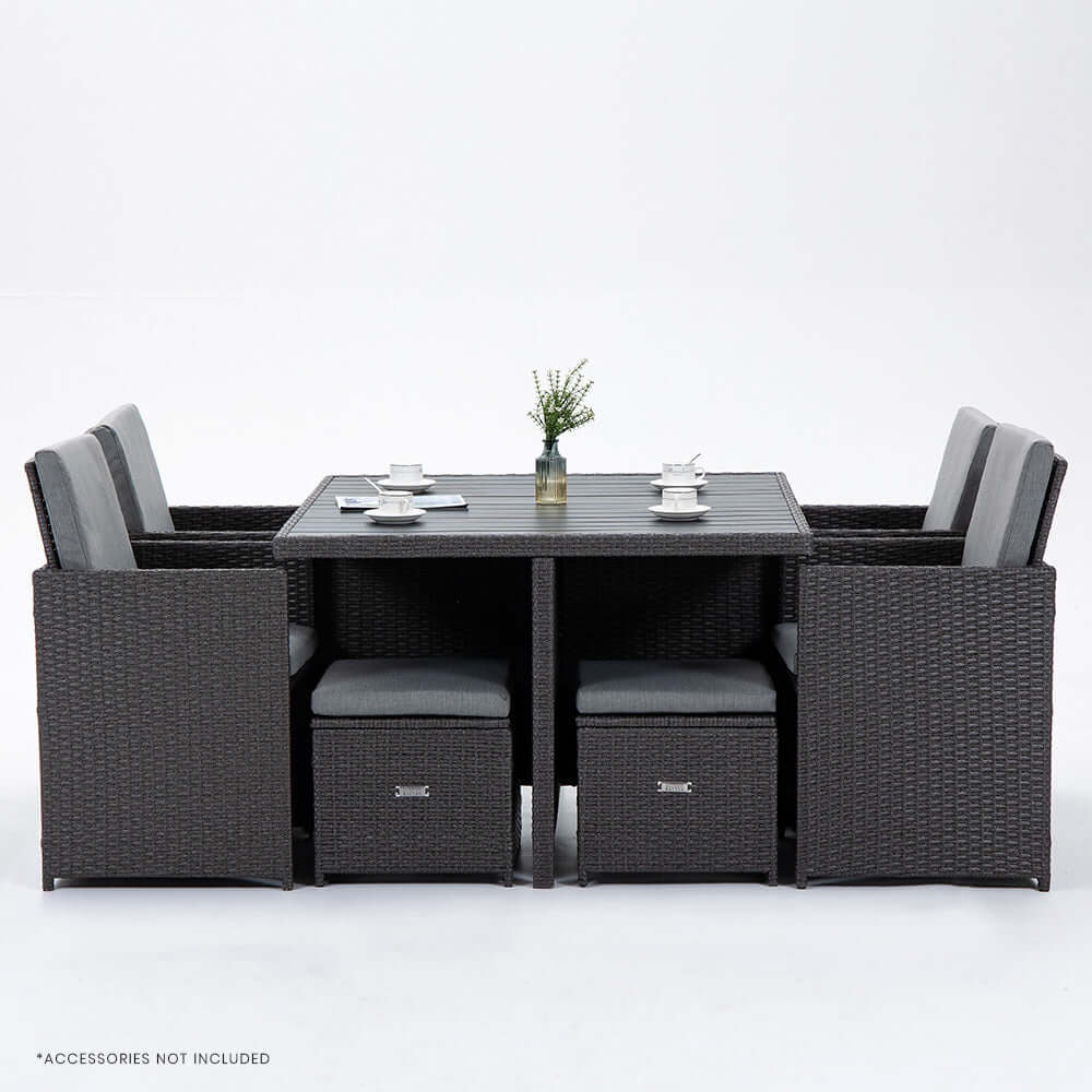 LONDON RATTAN Outdoor Dining Table 9 Piece Furniture Wicker Set, Grey-Upinteriors