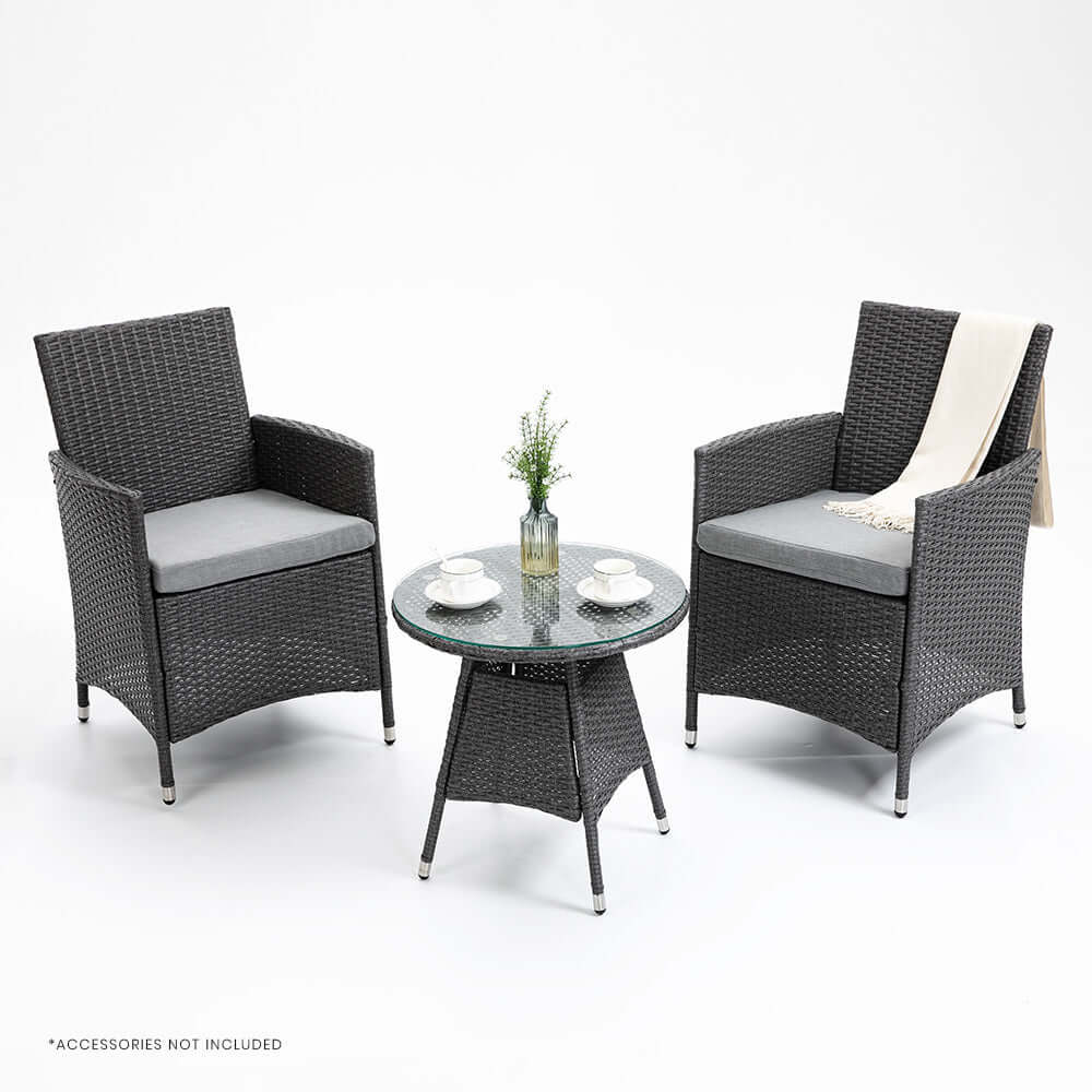 LONDON RATTAN 3 Piece Outdoor Furniture Set with Table and Chairs, Grey-Upinteriors