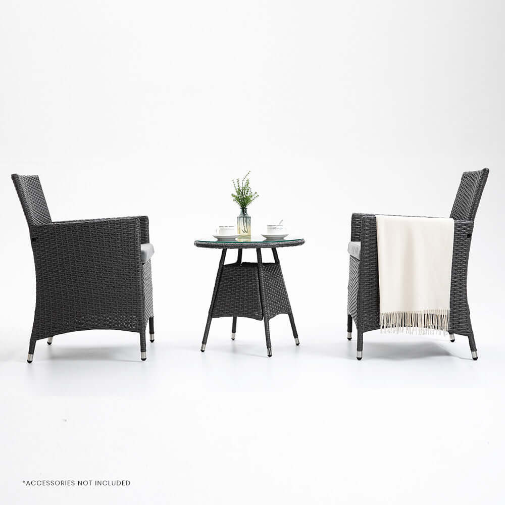 LONDON RATTAN 3 Piece Outdoor Furniture Set with Table and Chairs, Grey-Upinteriors