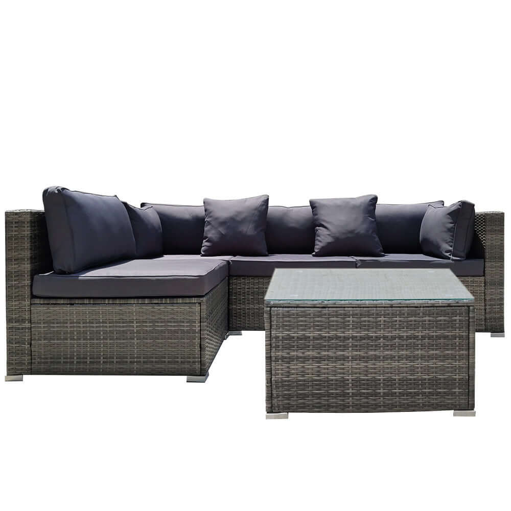 LONDON RATTAN 5 Piece 4 Seater Outdoor Modular Lounge Setting with Coffee Table, Grey-Upinteriors