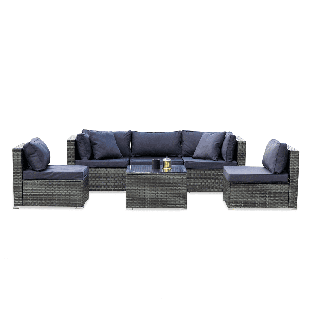 LONDON RATTAN 5 Seater Modular Outdoor Lounge Setting with Coffee Table, Grey-Upinteriors