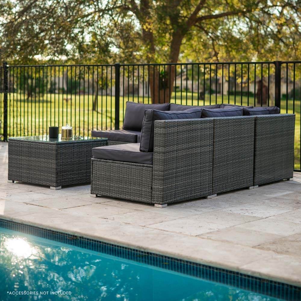LONDON RATTAN 5 Seater Modular Outdoor Setting Lounge with Coffee Table, Grey-Upinteriors