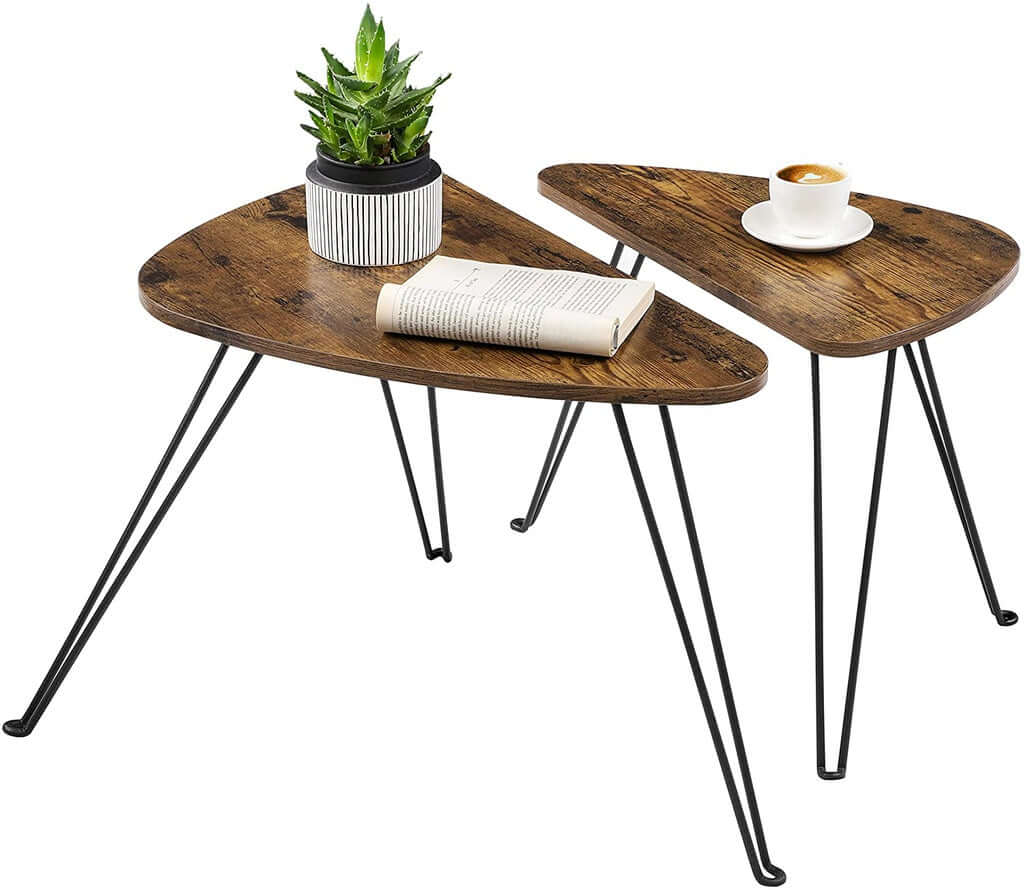 VASAGLE Nesting Table Triangle Rustic Brown and Black LNT012B01-Upinteriors
