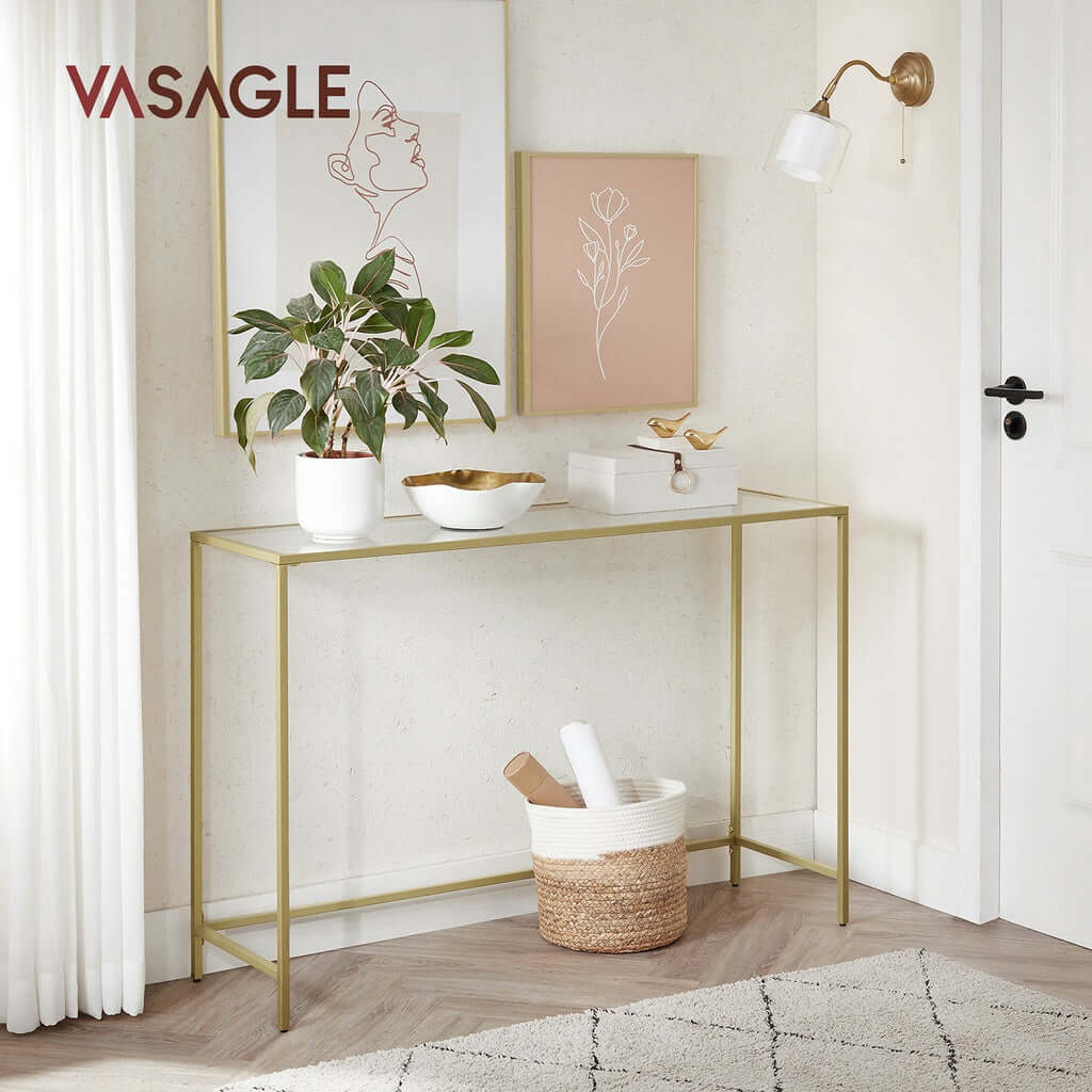 VASAGLE Console Table Tempered Glass Gold LGT036A01-Upinteriors