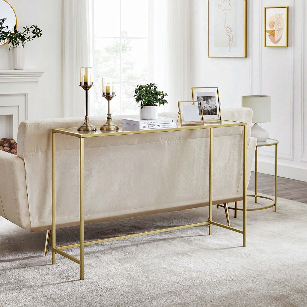 VASAGLE Console Table Tempered Glass Gold LGT036A01-Upinteriors
