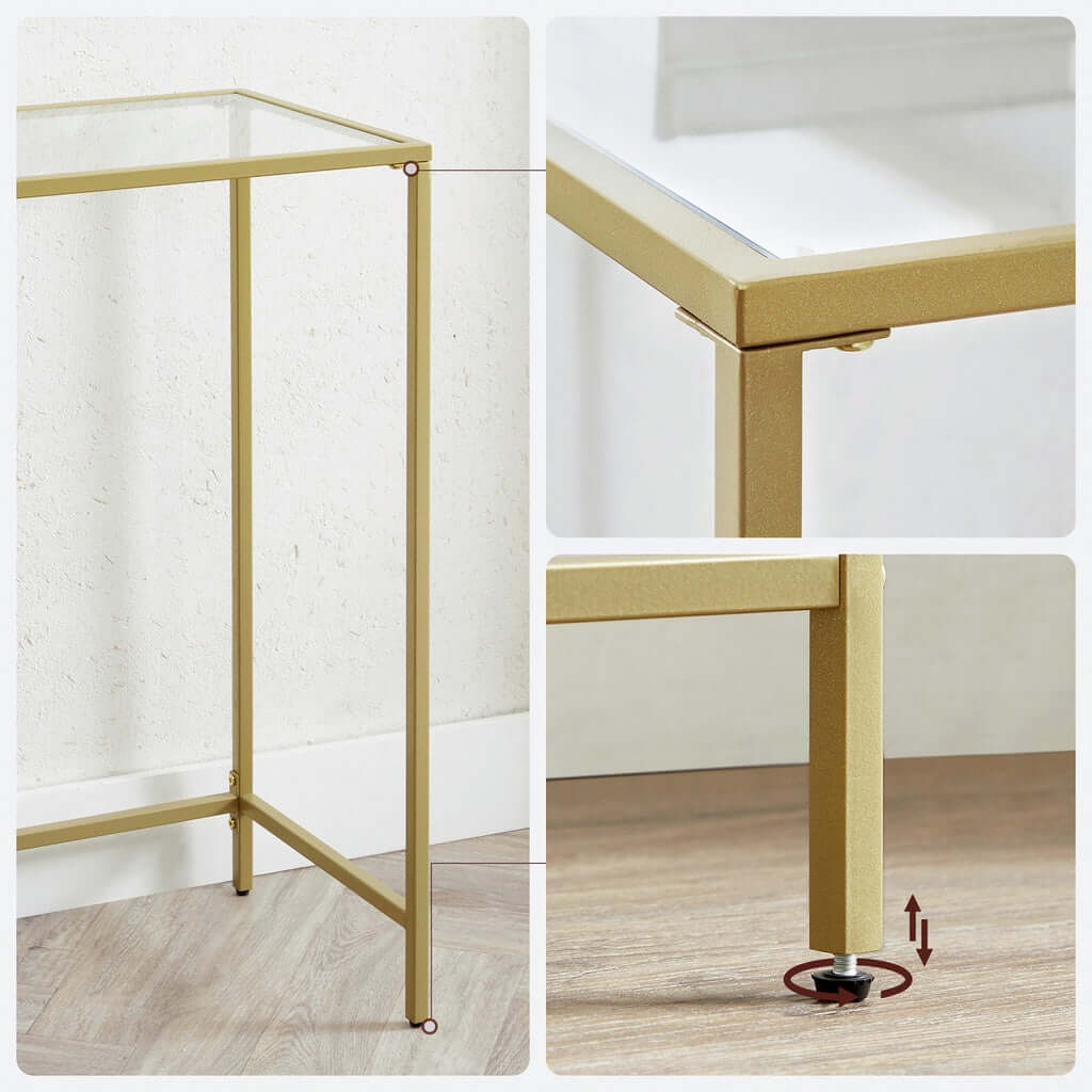 VASAGLE Gold Glass Console Table Sleek Durable