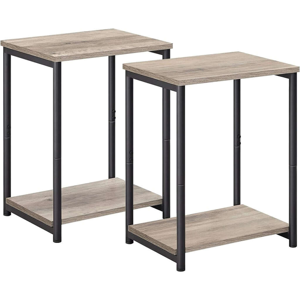VASAGLE End Tables Set of 2 with Storage Shelf Steel Frame Greige and Black LET272B02-Upinteriors