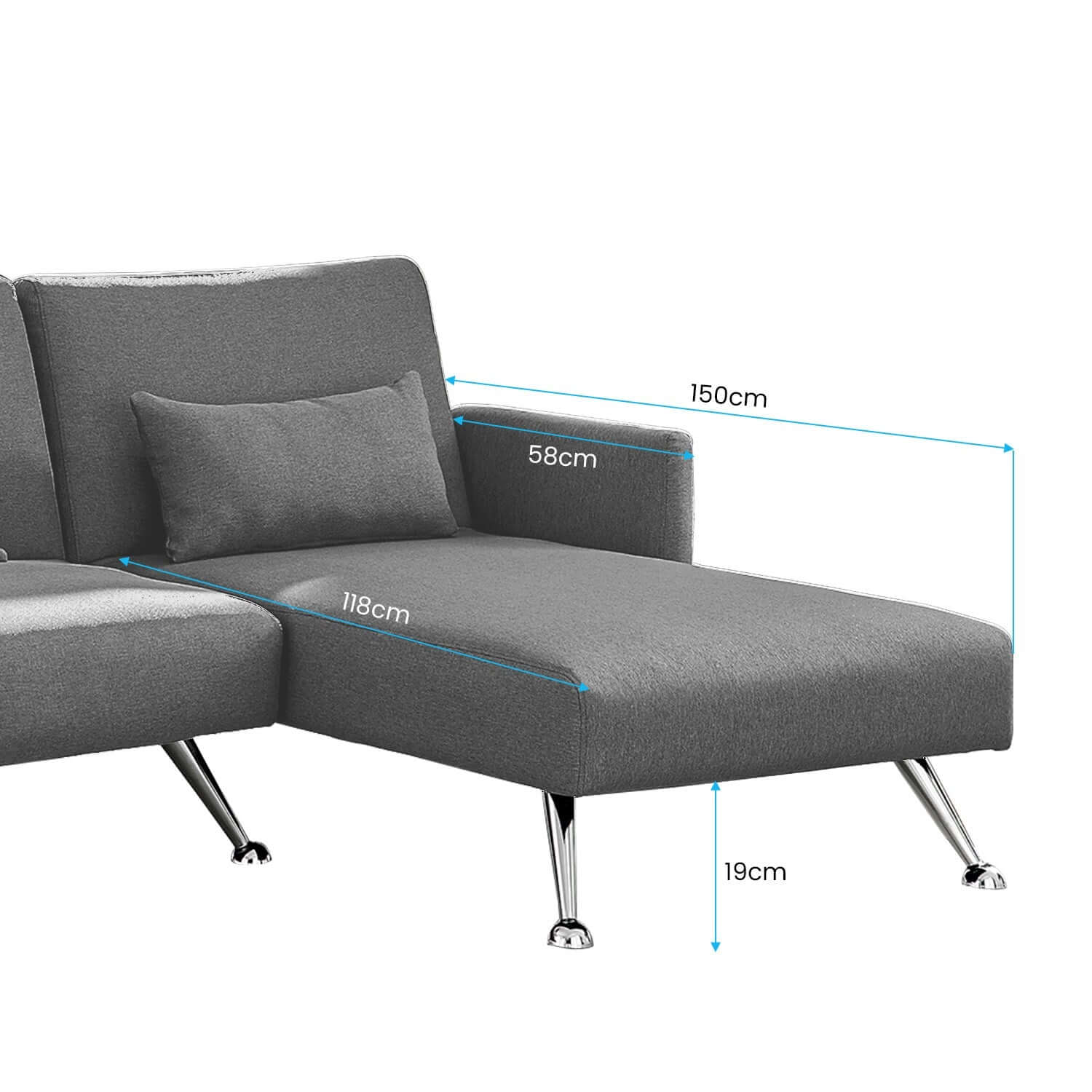 Sarantino Mia 3-Seater Corner Sofa Bed Chaise and Pillows Dark Grey-Upinteriors