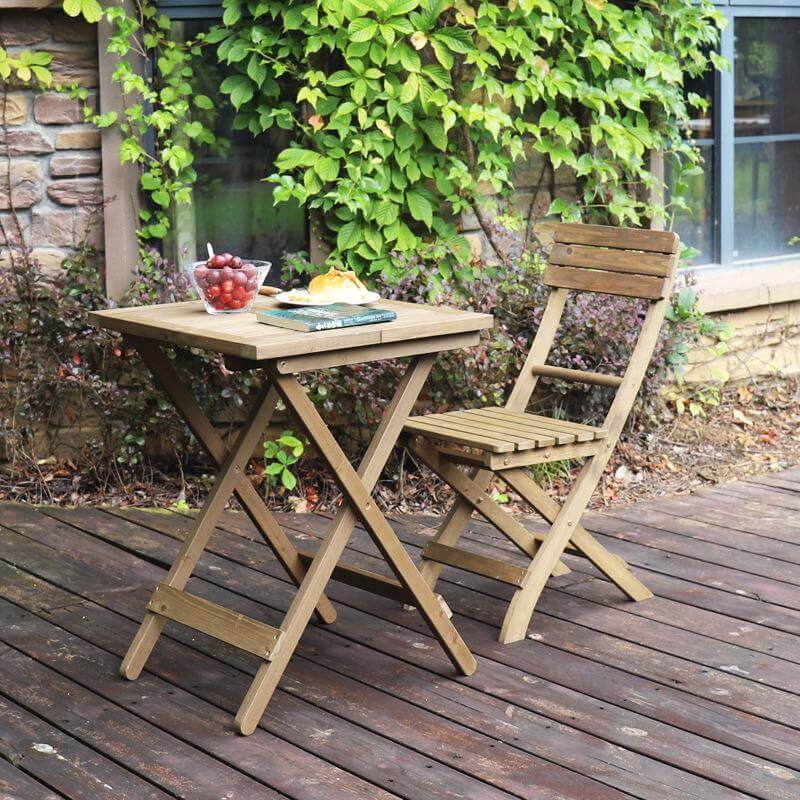 RoundTable Folding Bistro Set Solid Fir Wood Table Garden Outdoor Lounge-Upinteriors