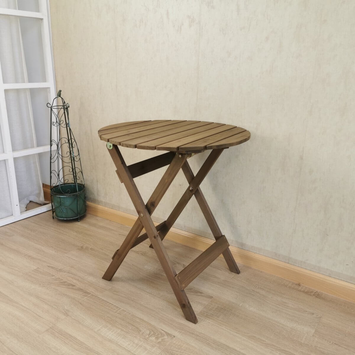 RoundTable Folding Bistro Set Solid Fir Wood Table Garden Outdoor Lounge-Upinteriors
