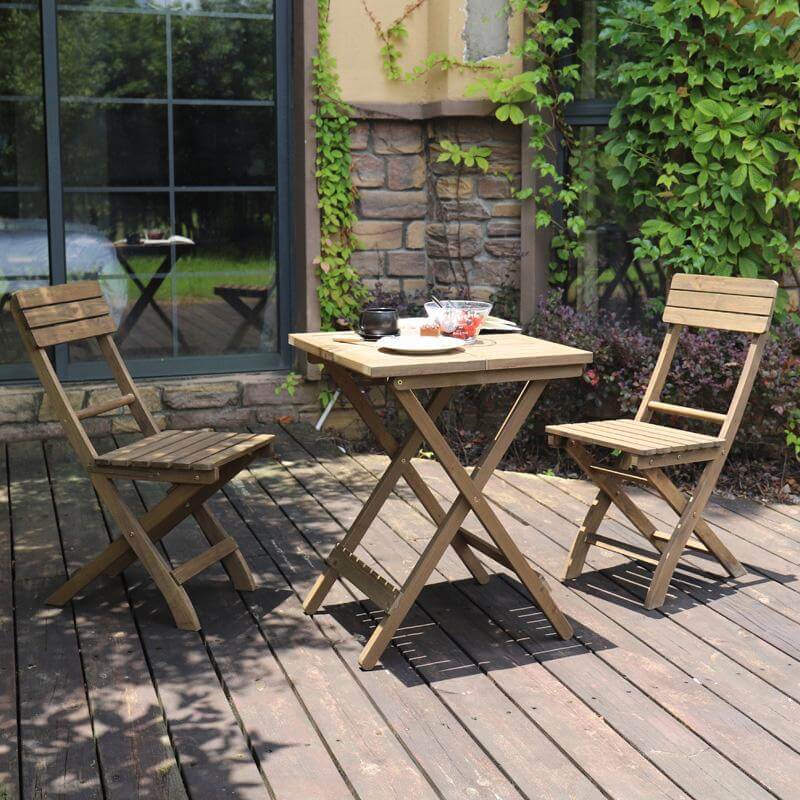 SquareTable Folding Bistro Set Solid Fir Wood Table Garden Outdoor Lounge-Upinteriors